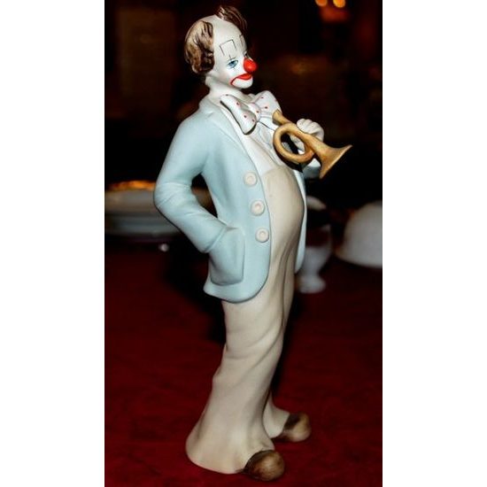 Harlequin with trumpet 9 x 9 x 24 cm, Porcelain Figures Duchcov