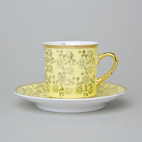 Šálek 100 ml mocca a podšálek 11,5 cm Sabina, vnitřní zlacení, žlutý, Leander Loučky