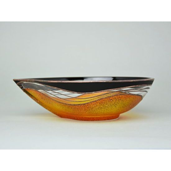 Studio Miracle: Mísa Slza oranžovo-žlutá, 25,5 x 21,5 cm, ruční dekorace Vlasta Voborníková