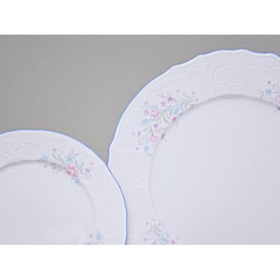 Plate set for 6 persons, Big - 27 cm dinner plate, Thun 1794 Carlsbad porcelain, BERNADOTTE blue-pink flowers