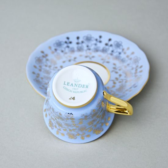 Šálek 80 ml a podšálek mokka Windsor, světle modrá, Leander 1907 Loučky