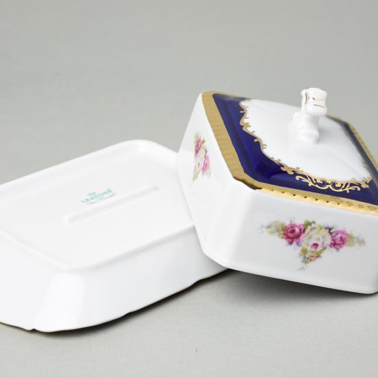 440: Butter dish for 250 g butter, Sonáta, cobalt + gold + roses, Leander Loučky
