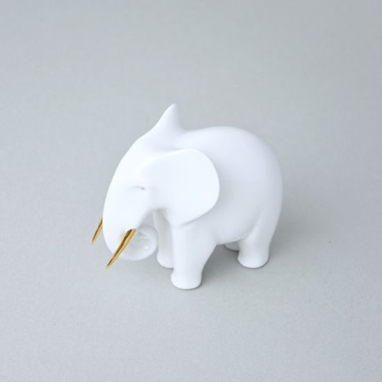 Elephant, 9,6 x 9,4 x 6 cm, White + Gold, Royal Dux Bohemia