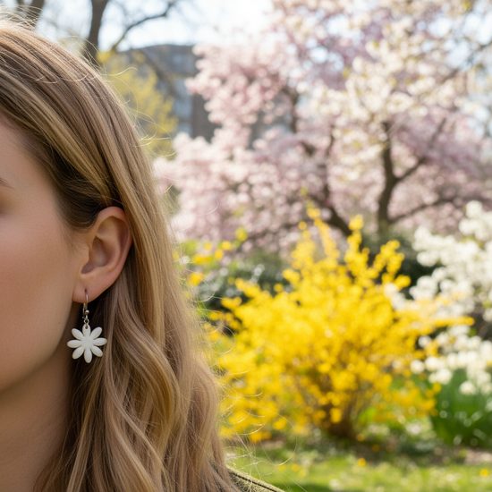 Earrings: Daisy 1,7 cm, Hanging, Porcelain Jewels Studio Mallys