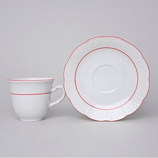 70477: Cup tall 180 ml plus saucer 155 mm, Thun 1794 Carlsbad porcelain, Natalie, Red line