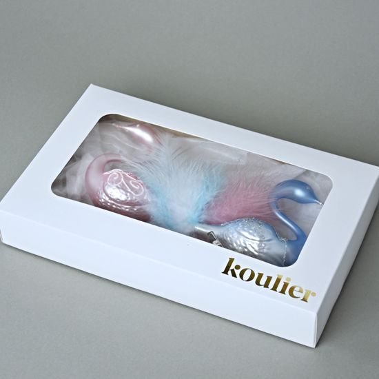Vánoční skleněné labutě 16 cm, modrá + růžová, České vánoční ozdoby KOULIER