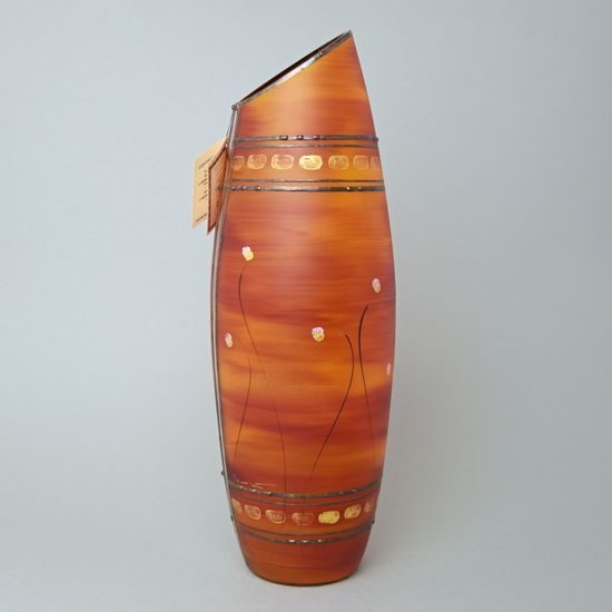 Studio Miracle: Orange-red Vase, 39 cm, Hand-decorated by Vlasta Voborníková