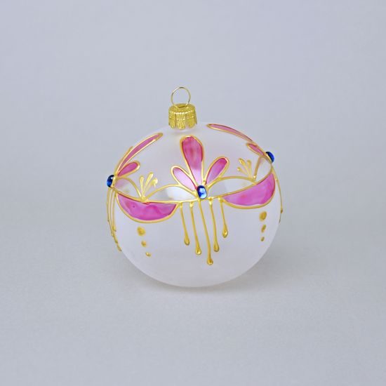 Vánoční skleněná koule 8,5 cm SECESE - diadém, Růžová, České vánoční ozdoby KOULIER