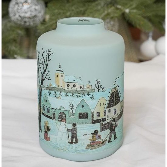 Skleněná váza 18 cm s ilustrací Josefa Lady "Stavíme sněhuláka", Glassor