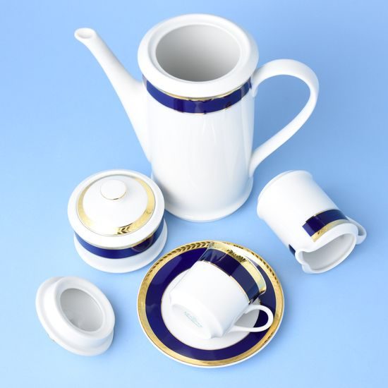 Coffee set for 6 persons, Sabina, cobalt + plus gold, Leander 1907