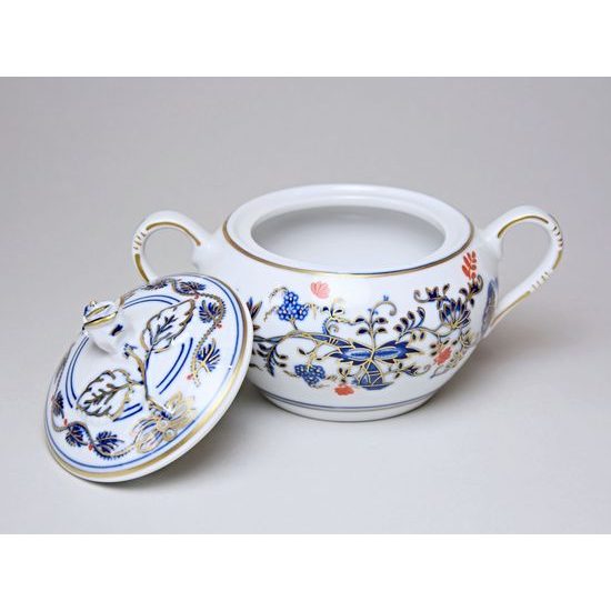 Cukřenka s oušky s víčkem bez výřezu 0,30 l, rubínová červeň + zlato + cibulák, Český porcelán a.s.