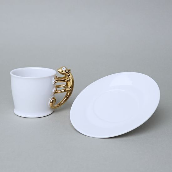 Espresso šálek a podšálek, ZOO chameleon, 80 ml, GOLD, porcelán Goldfinger