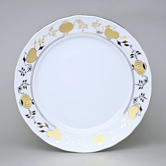 Talíř mělký 26 cm, zlatý Cibulák, Český porcelán z Dubí