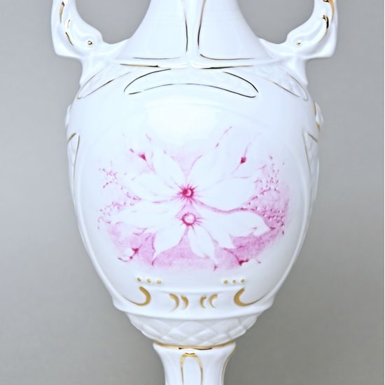 Váza 35,5 cm, Bílá + zlato + květiny, Porcelánové vázy Duchcov