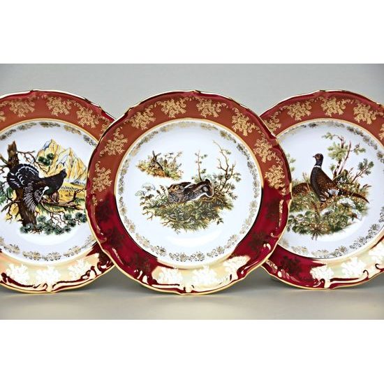 Plate deep 23 cm, set of 6 pcs., Hunting - ruby red, Carlsbad porcelain