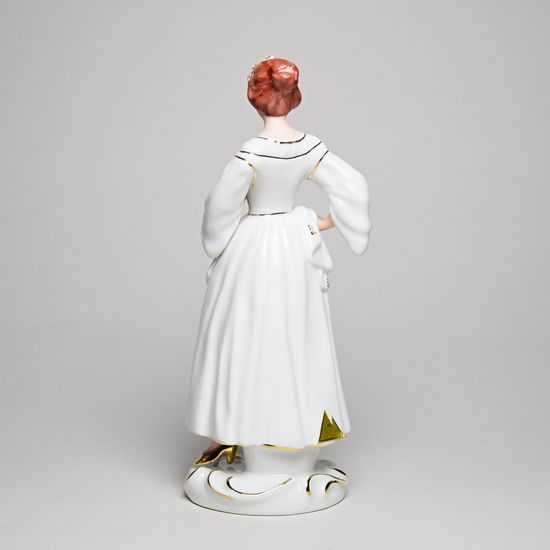 Lady with flower 7 x 8 x 19 cm, White + Gold, Porcelain Figures Duchcov