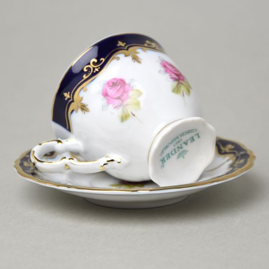 440: Cup espresso 100 ml + saucer 10 cm, Sonáta, cobalt + roses, Leander Loučky