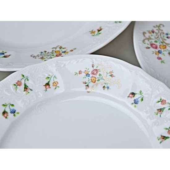 Plate set for 6 pers., Thun 1794 Carlsbad porcelain, BERNADOTTE flowers with gold