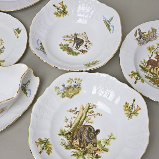 Dining set for 6 persons, Thun 1794 Carlsbad porcelain, BERNADOTTE hunting