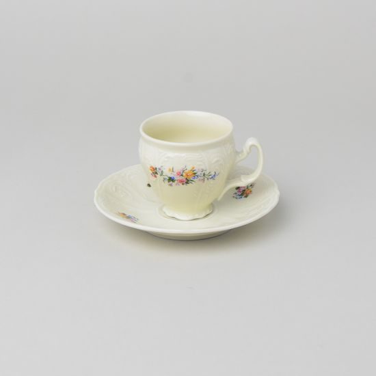 Šálek a podšálek Espresso 75 ml / 12 cm, Thun 1794, karlovarský porcelán, BERNADOTTE ivory + kytičky