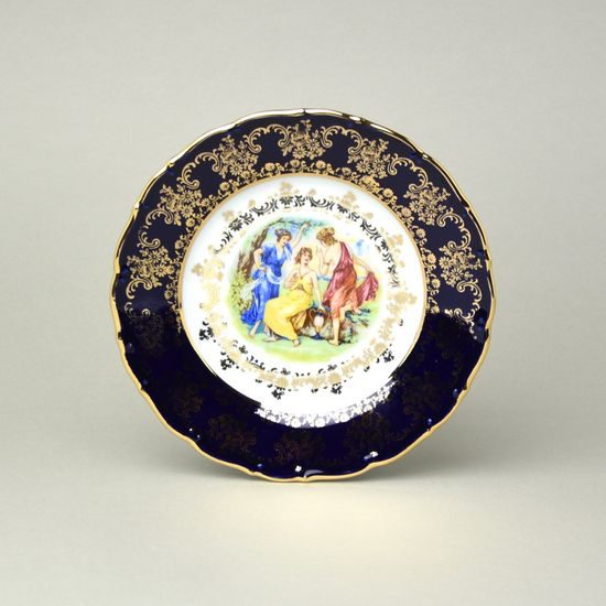 Plate dessert 19 cm, The Three graces + cobalt + gold, Queens porcelain