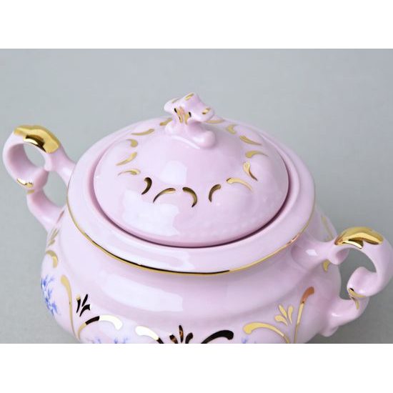 Cukřenka velká 330 ml, Sonáta, Dekor 9 pomněnky, Leander, růžový porcelán