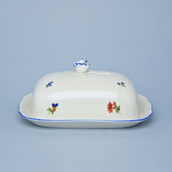 Butter dish for 250 g butter, Házenka ivory w/blue line, Český porcelán a.s.