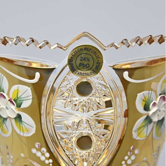 Cut Crystal Vase, 250 mm, Gold + Enamel, Jahami Bohemia
