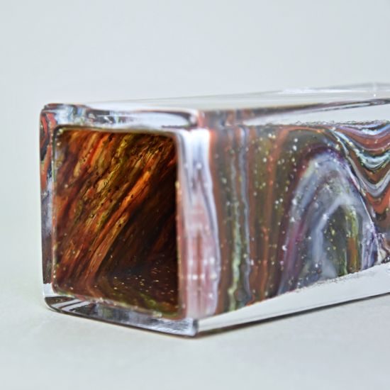 Váza čtyřhranná svítící 19 cm, kolekce Vánoce, hutní sklo, ruční práce, Vendula Zámečníková