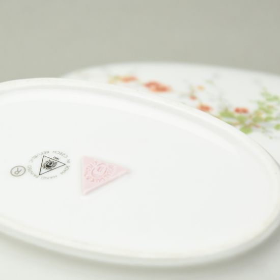 Dóza ovalná 12 x 8 cm, Bílá + platina + dekor, Porcelán Duchcov
