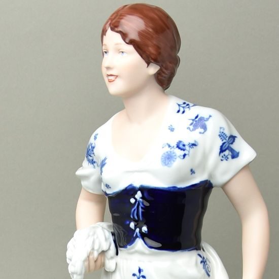 Dívka se snopem 53 cm, cibulák + kobalt, Porcelánové figurky Duchcov
