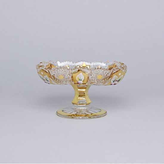 Cut Crystal Bowl on the stand, 148 mm, Gold + Enamel, Jahami Bohemia