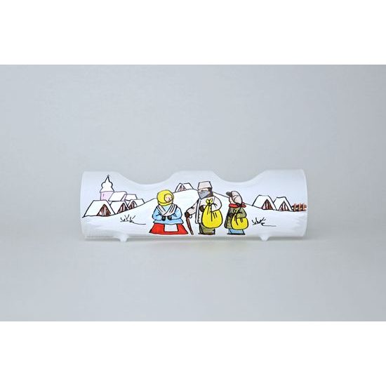 Svícen skleněný na 2 svíčky "Česká zima 1918", ručně malováno, Mija ozdoby