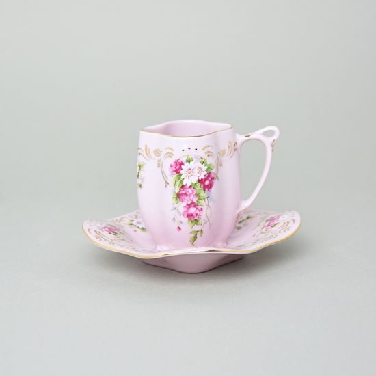 Šálek 100 ml a podšálek 13 cm, Regina, Růžový porcelán z Chodova