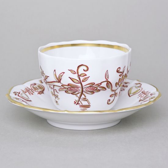 Elegance: Cup 0,21 l + saucer 16 cm, Gold + Ruby, Hand-decorated by Vilém Janoušek, Český porcelán a.s