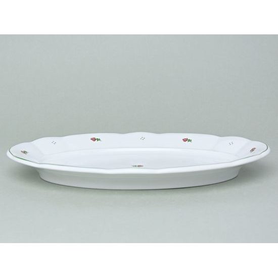 Dish oval flat 17 cm, red flower + green, G. Benedikt 1882