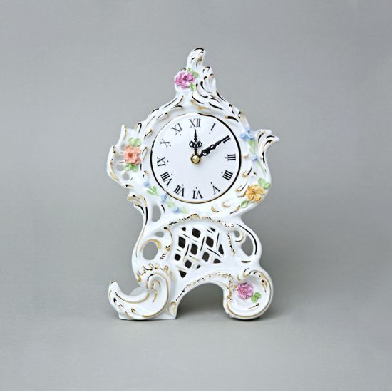 Hodiny Vlasta prořezávané, Saxe, barevné květy, Hodiny Duchcov