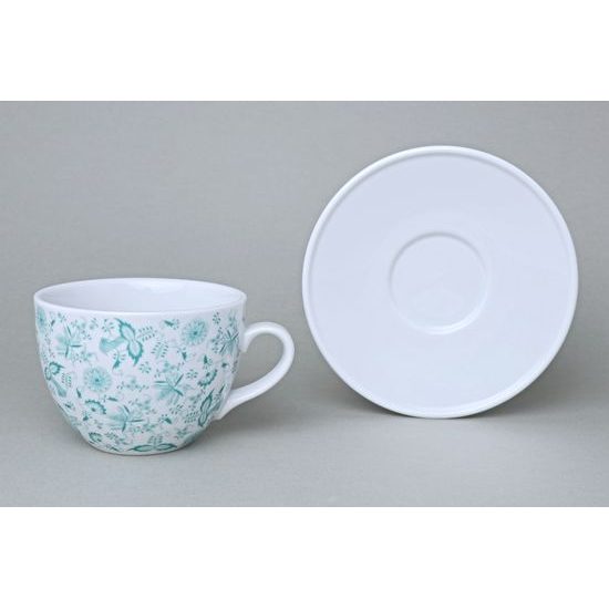 Šálek 480 ml široký a podšálek 17 cm Milada, Fragmenty cibuláku, zelený, Český porcelán a.s.