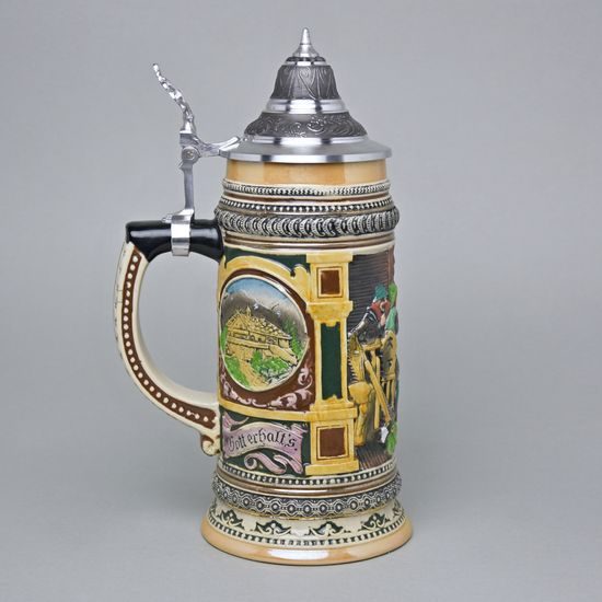 Korbel 0,9 l keramický s cínovým víčkem, Hostinec, keramika BM+MM Holýšov