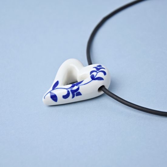 Necklace: White Heart Onion Pattern, 3,7 x 5 cm, Porcelain Jewels Studio Mallys