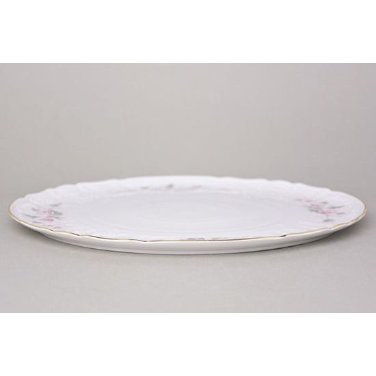 Zlatá linka: Talíř dortový 32 cm, Thun 1794, karlovarský porcelán, BERNADOTTE růžičky