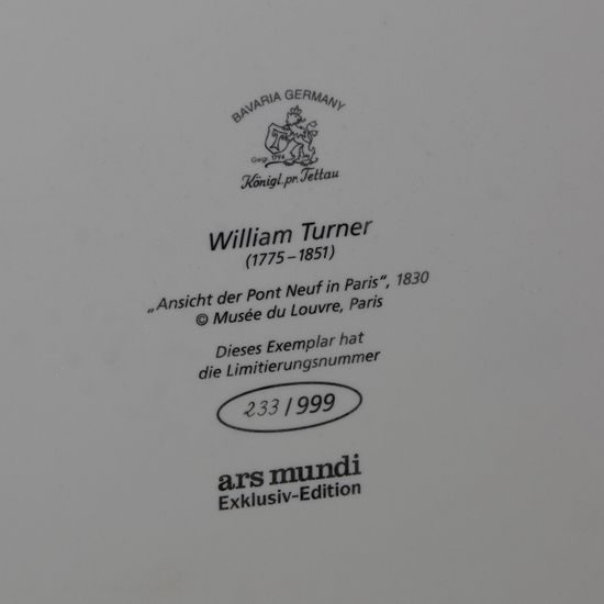 Obraz 35 x 31 cm, porcelán, Pohled na Pont Neuf v Paříži, William Turner, Seltmann - porcelánka Tettau