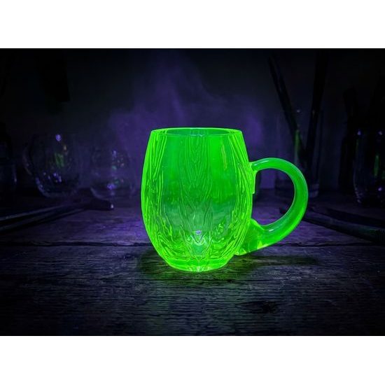 Bark Glass Mug with Handle (uranium Glass), 300 ml, Glassworks Janov
