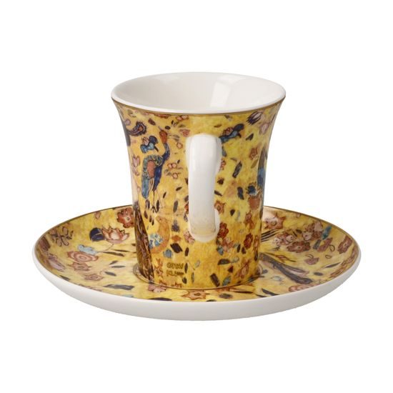 Šálek 100 ml a podšálek 12 cm espresso Dáma s vějířem, jemný kostní porcelán, G. Klimt, Goebel