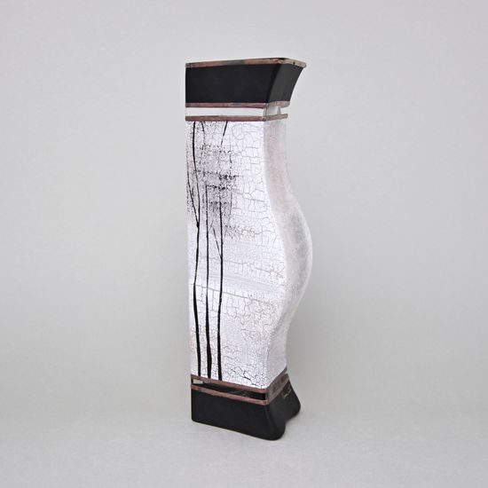 Studio Miracle: Vase White-black, Wavy, 25 cm, hand decoration Vlasta Voborníková