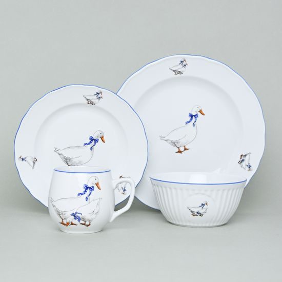 Praktická jídelní sada pro 4 osoby, Český porcelán a.s., husy