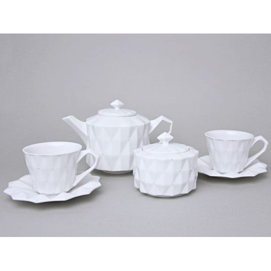 Tea / Coffee Set for 2 pers with sugar bowl, Diamond White, Goldfinger Porcelain
