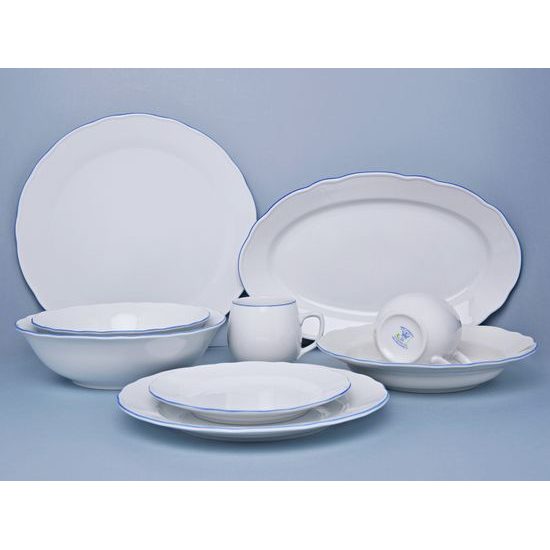 Dining set 28 pcs., White with blue line, Cesky porcelan a.s.