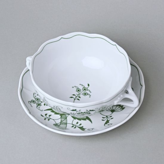 Šálek a podšálek bujón (na polévku) s oušky 250 ml / 17,5 cm, zelený cibulák, Český porcelán a.s.