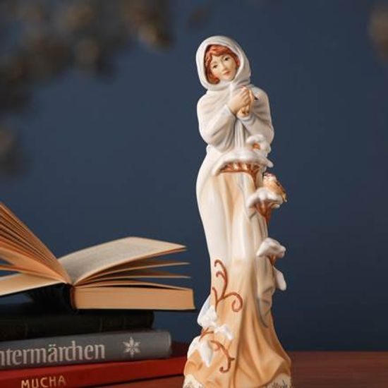 Winter 1900 porcelain figure, 10 / 9.5 / 31.5 cm, A. Mucha, Goebel
